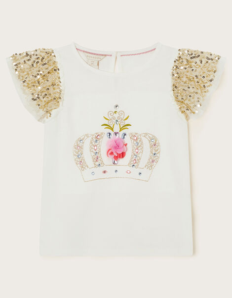 Crown Embellished T-Shirt, White (WHITE), large