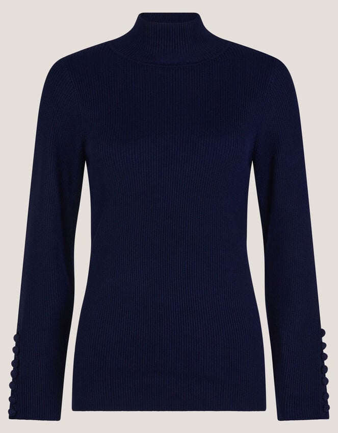 Ruby Ribbed Polo Neck Jumper, Blue (NAVY), large