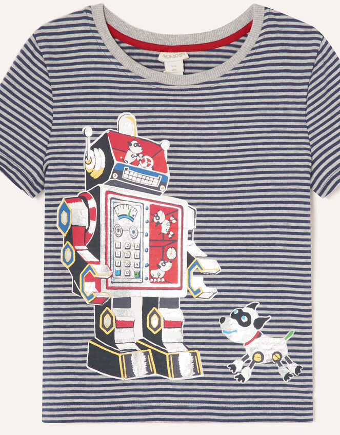 Ronnie Robot Stripe T-Shirt, Blue (BLUE), large