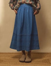 East Renata Denim Midi Skirt, Blue (DENIM), large