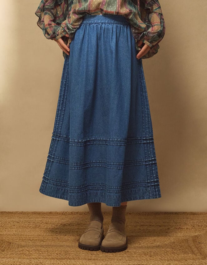 East Renata Denim Midi Skirt, Blue (DENIM), large