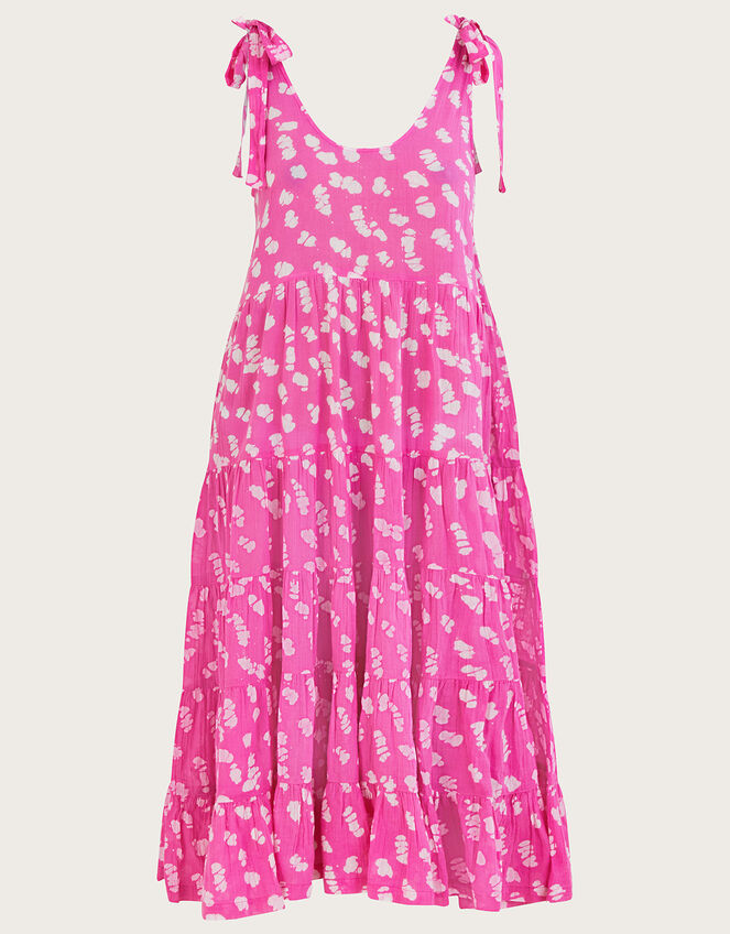 Batik Print Tiered Midi Dress, Pink (PINK), large