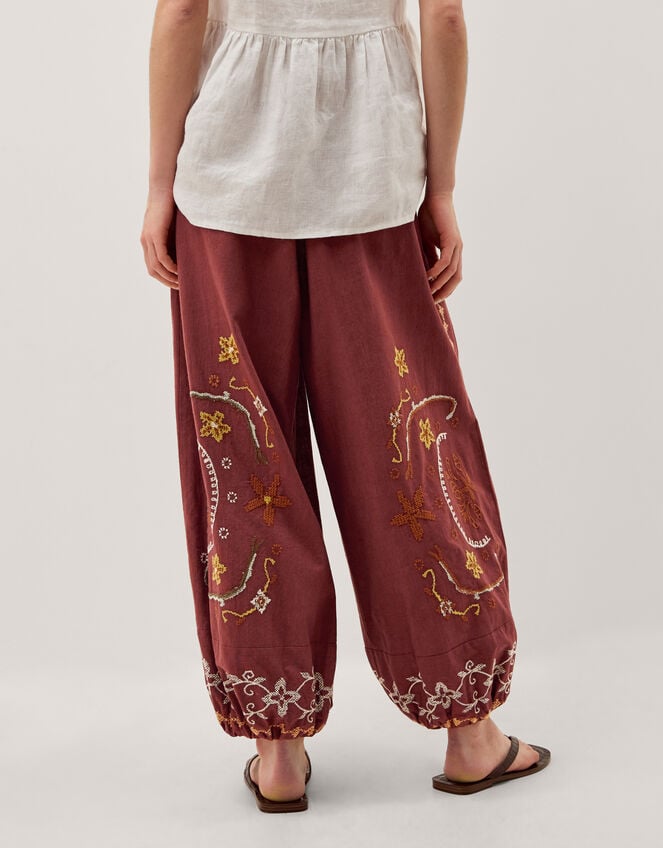 Greta Embroidered Harem Trousers, Brown (CHOCOLATE), large