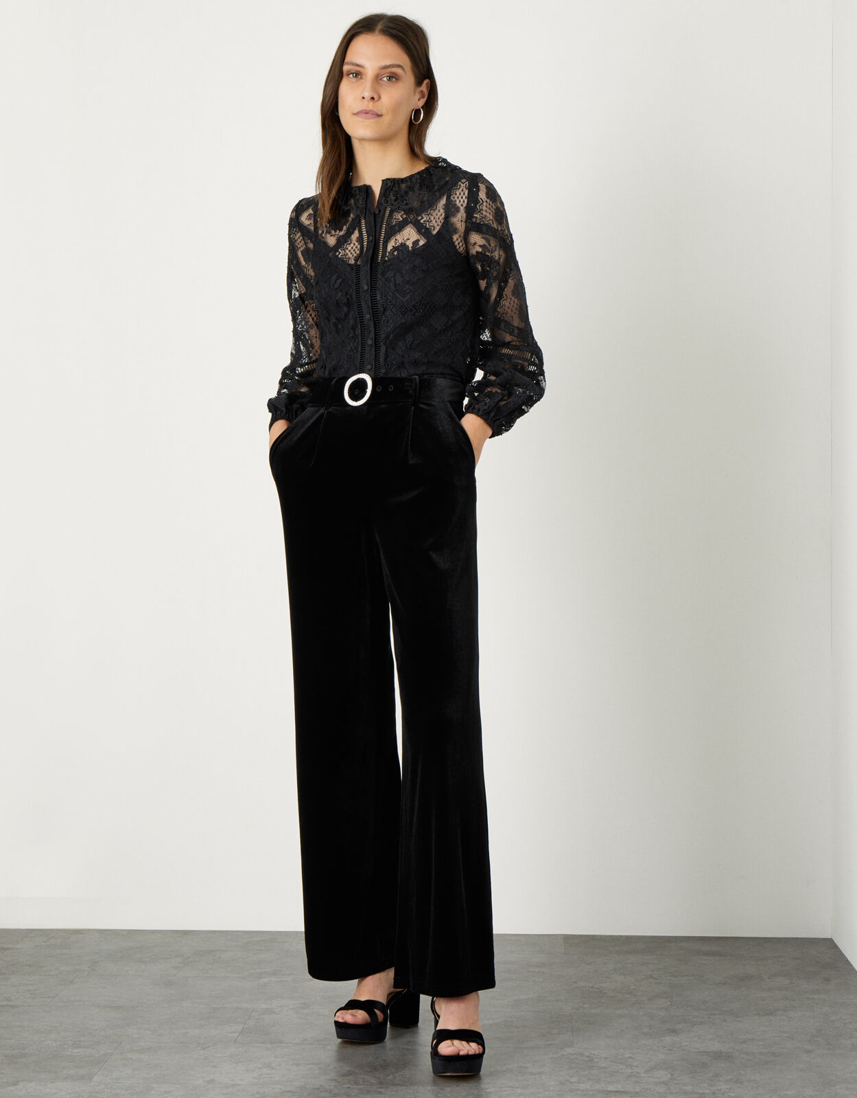 Willow Wide Leg Velvet Trouser Black Trousers Leggings