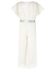 Sequin Cape Sleeve Jumpsuit, Ivory (IVORY), large
