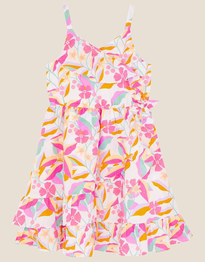 Floral Frill Wrap Dress, Ivory (IVORY), large