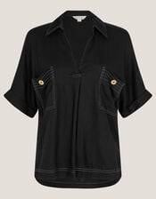 Feyn Short Sleeve Utility Top, Black (BLACK), large