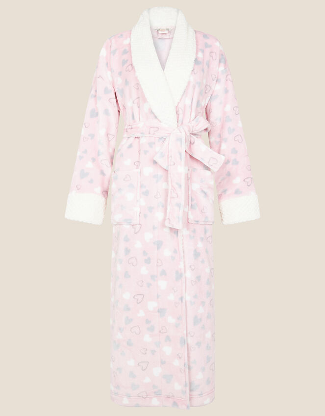 Heart Print Fluffy Dressing Gown , Pink (PINK), large