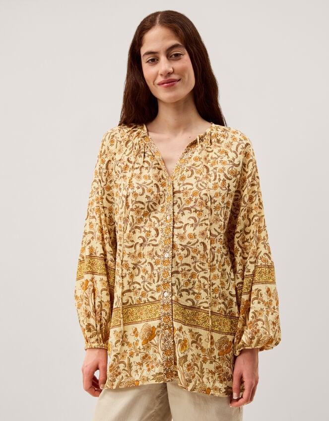 Ari Floral Print Blouse, Yellow (MUSTARD), large