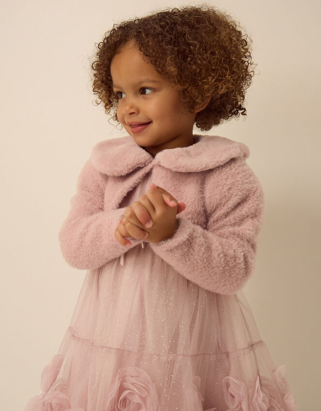Baby Detachable Collar Fuzzy Cardigan, Pink (DUSKY PINK), large