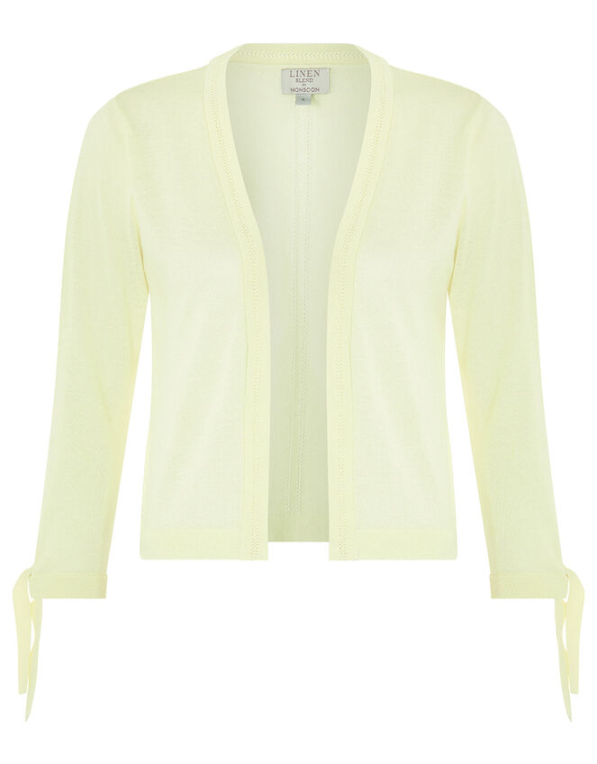 Tabby Tie Cuff Lightweight Shrug in Linen Blend, Yellow (YELLOW), large