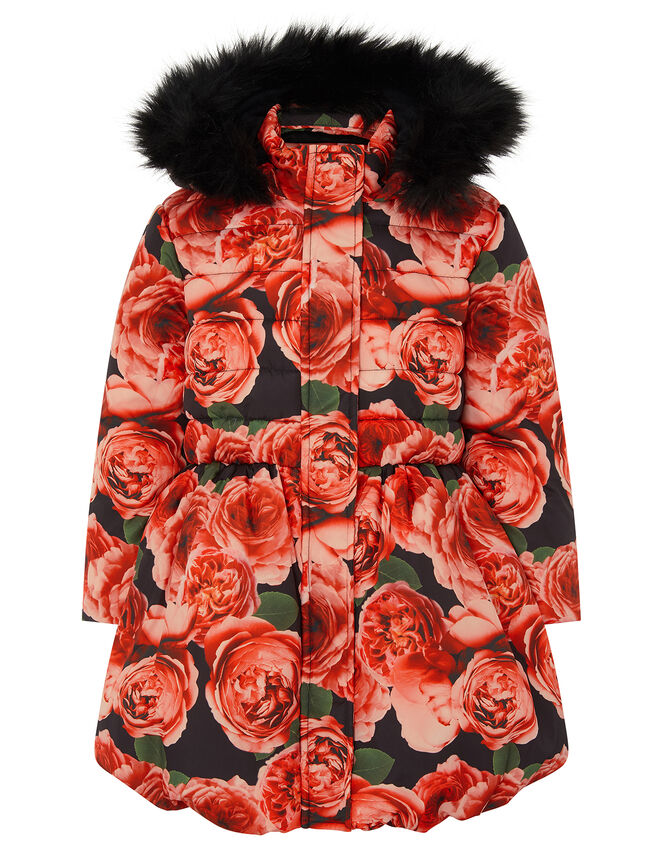 Rose Print Padded Coat, Red (RED), large