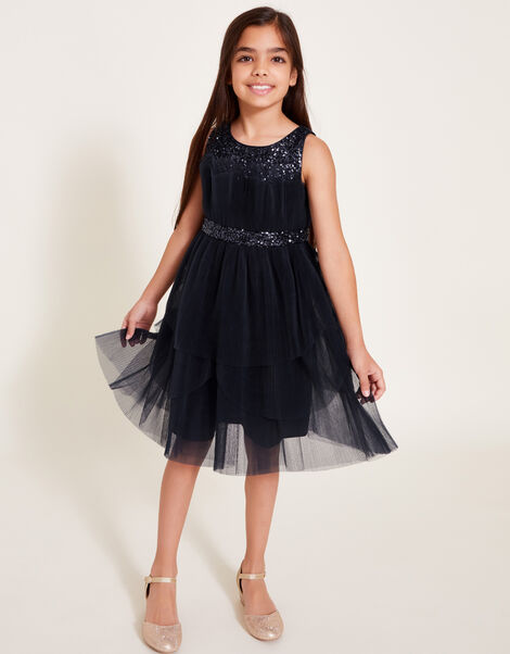 Abbey Sequin Pleated Tulle Dress, Blue (NAVY), large