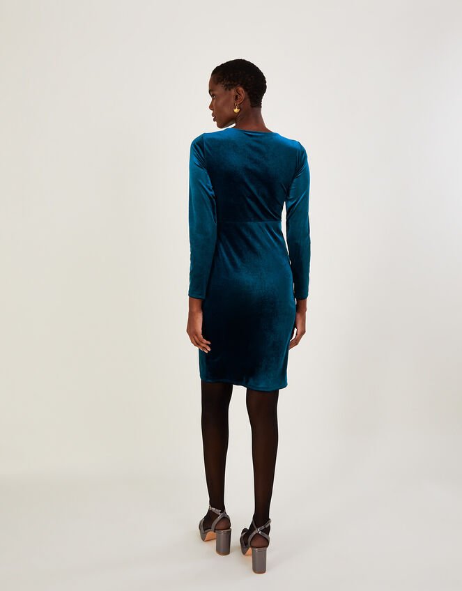 Cece Velvet Shift Dress with Recycled Polyester, Teal (TEAL), large