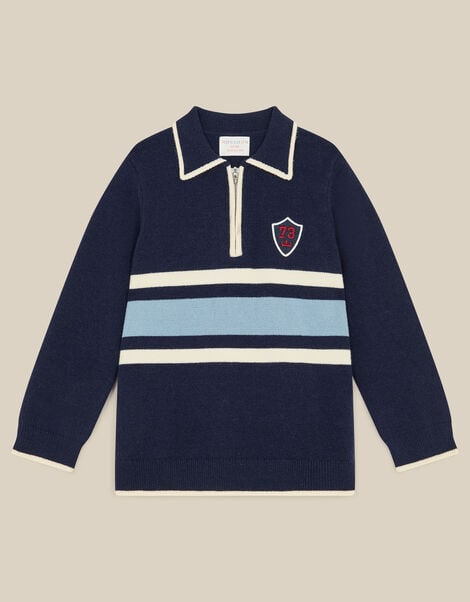 Quarter Zip Collar Jumper, Blue (NAVY), large