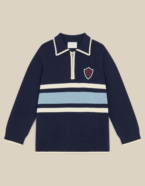 Quarter Zip Collar Jumper, Blue (NAVY), large