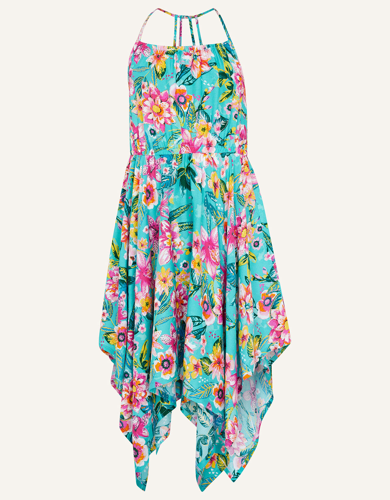 Tropical Floral Hanky Hem Dress Green