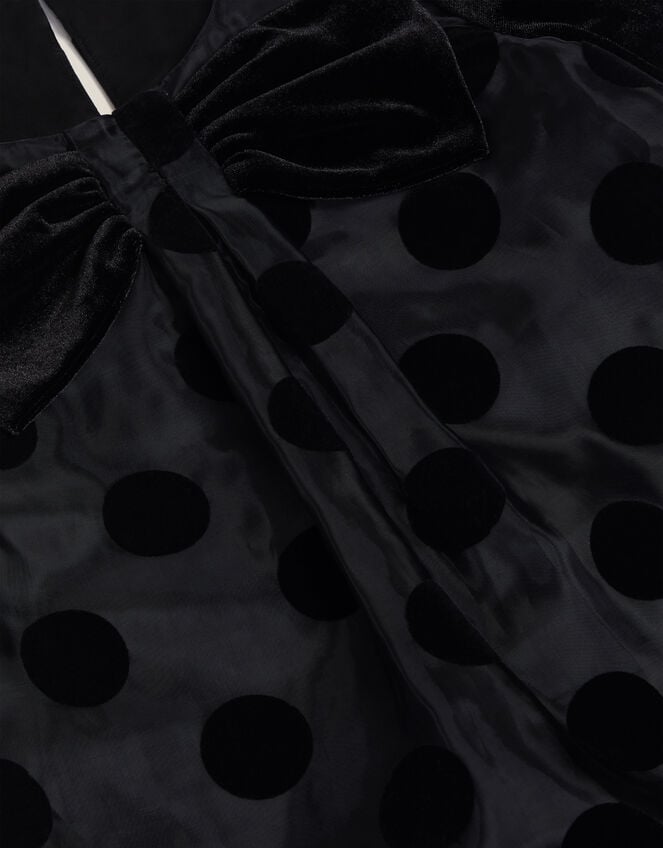 Flossie Puff Sleeve Polka Dot Party Dress, Black (BLACK), large