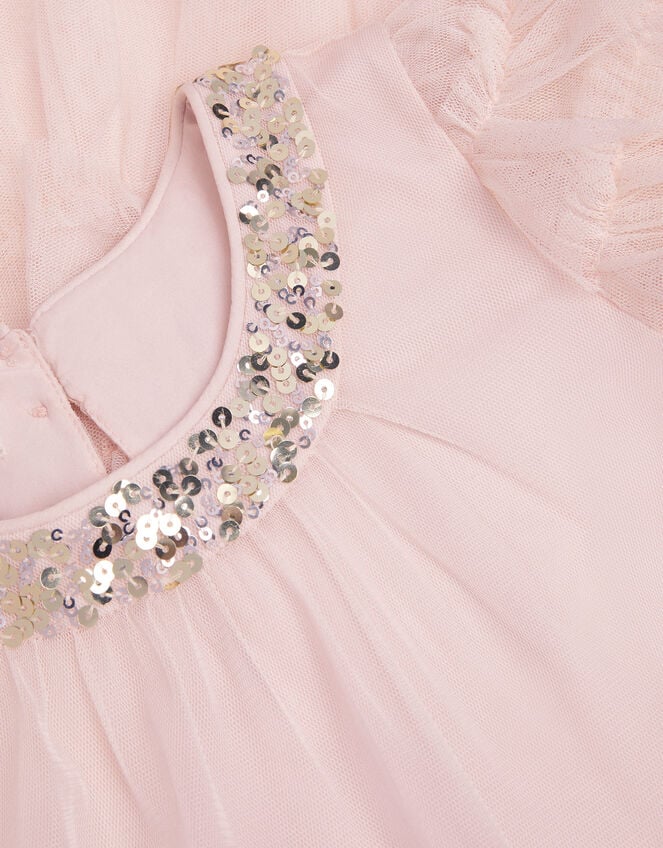 Alexandria Sequin Ruffle Tulle Swing Dress, Pink (PALE PINK), large