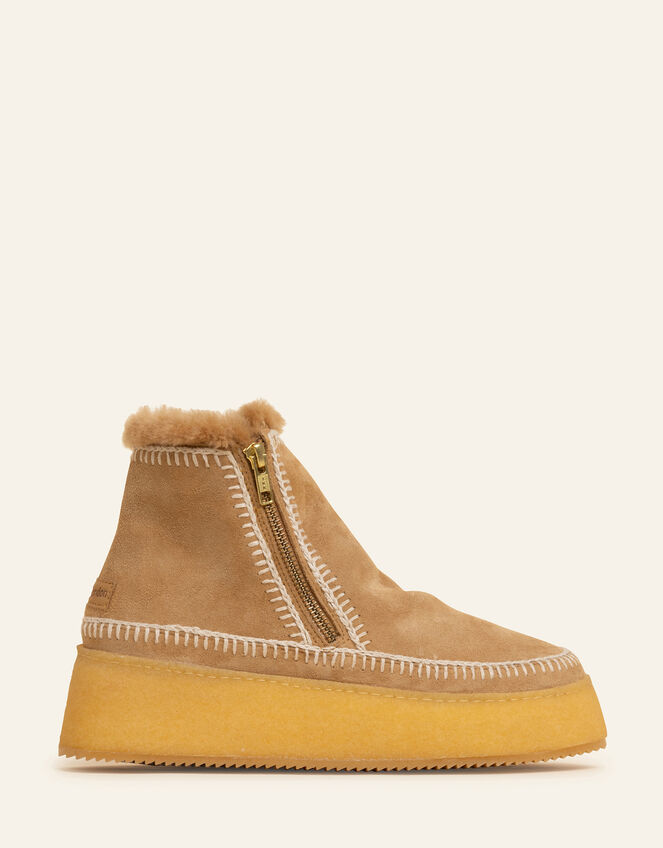 Laidback London Setsu Platform Suede Ankle Boots, Camel (BEIGE), large