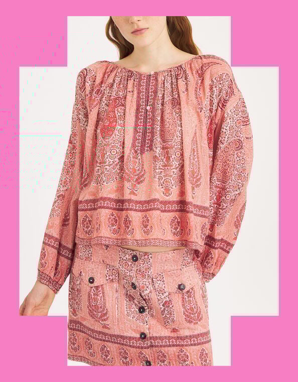 Antik Batik Tajara Paisley Blouse, Orange (CORAL), large