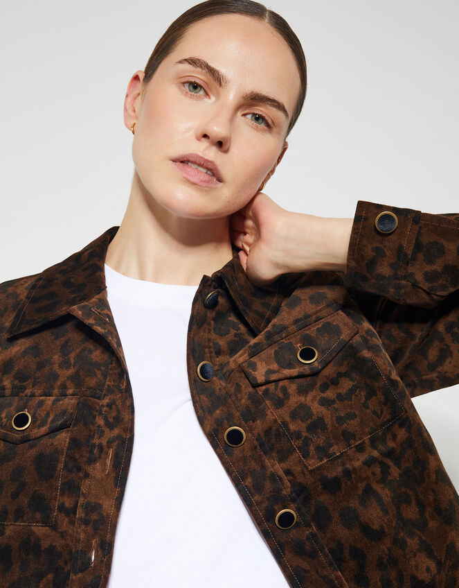 Aida Leopard Print Crop Jacket, Brown (BROWN), large
