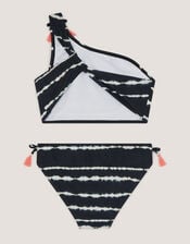 Tie-Dye One Shoulder Bikini Set, Black (BLACK), large