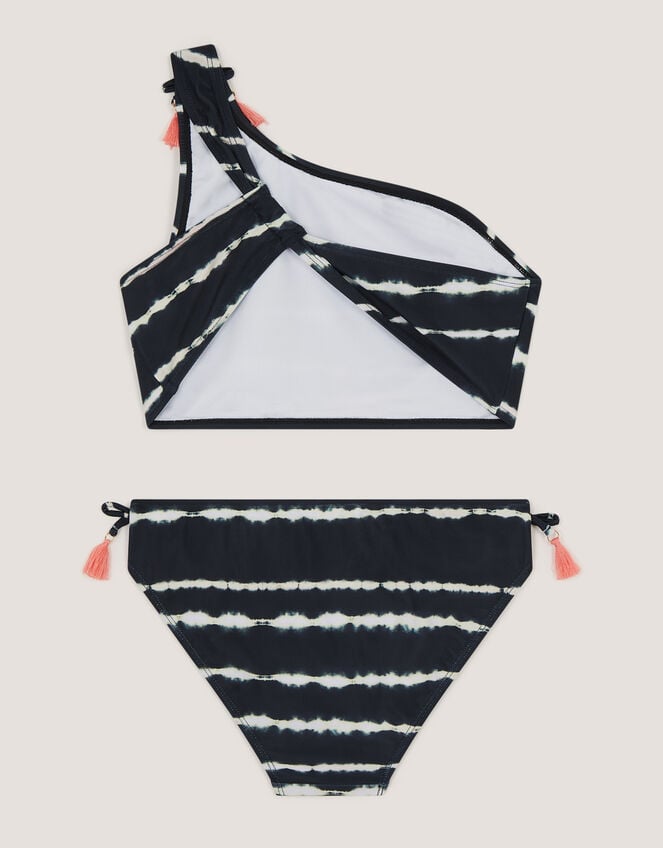 Tie-Dye One Shoulder Bikini Set, Black (BLACK), large