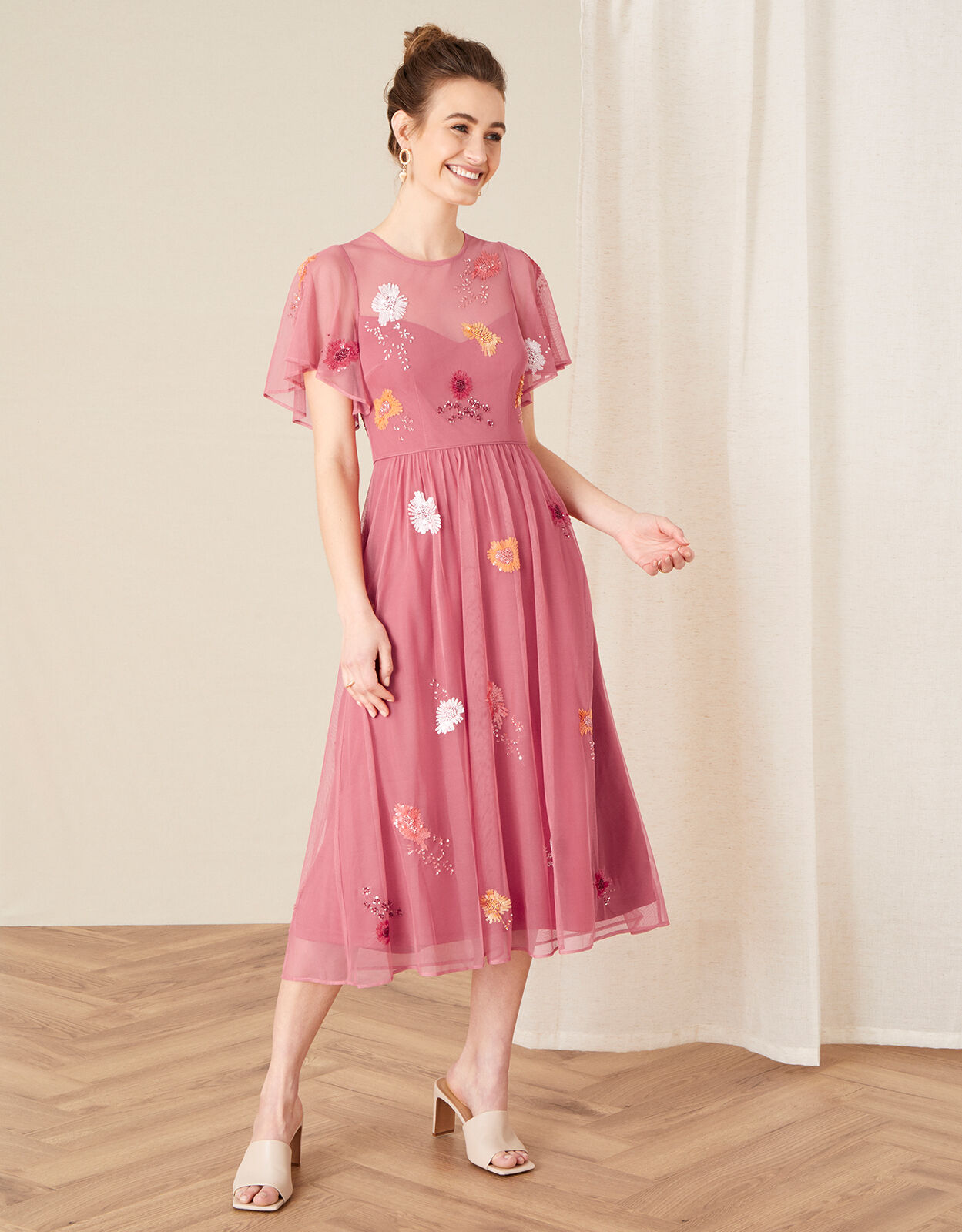 Elissia Embellished Midi Dress in Recycled Fabric Orange Monsoon