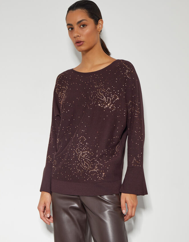 Hope Sparkle Stud Raglan Jumper, Brown (CHOCOLATE), large
