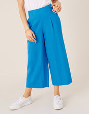 Cropped Trousers in Linen Blend, Blue (BLUE), large
