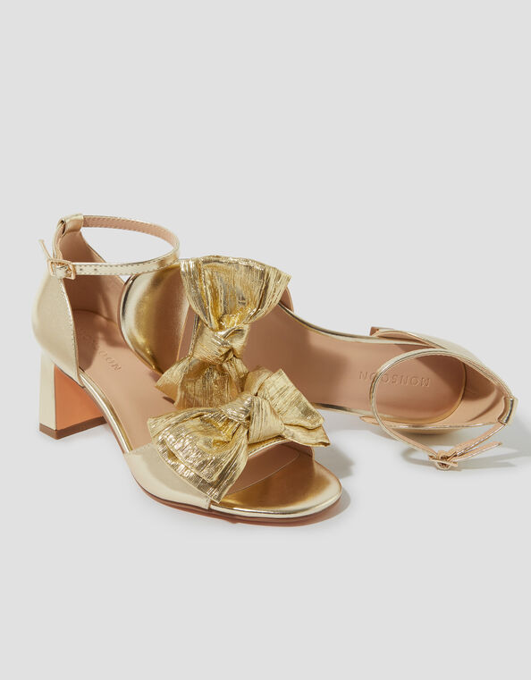 Taya Metallic Bow Heeled Sandals, Gold (GOLD), large