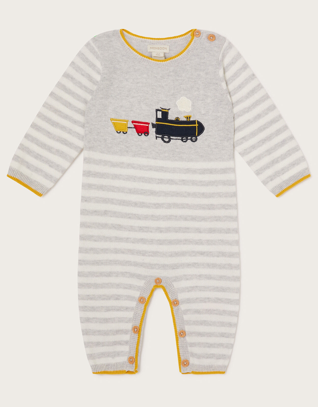 Newborn Timmy Train Sleepsuit in Sustainable Cotton Grey