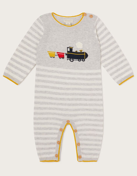 Newborn Timmy Train Sleepsuit in Sustainable Cotton Grey, Grey (GREY), large