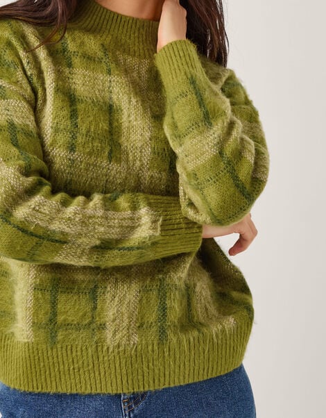 Cleo Brushed Check Print Jumper, Green (GREEN), large