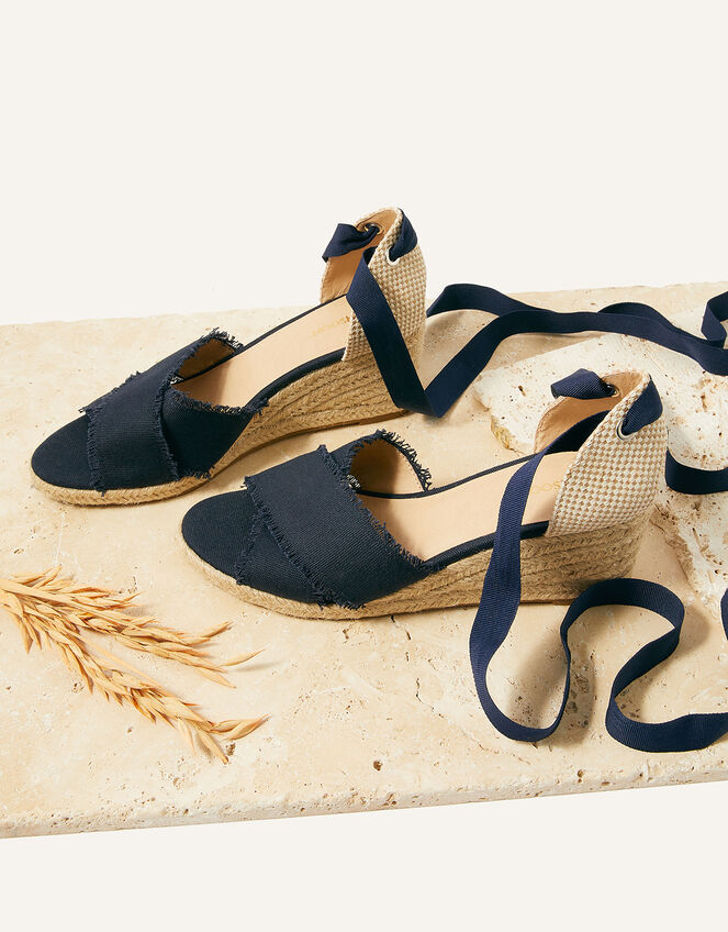 Tie Up Espadrille Wedges, Blue (NAVY), large