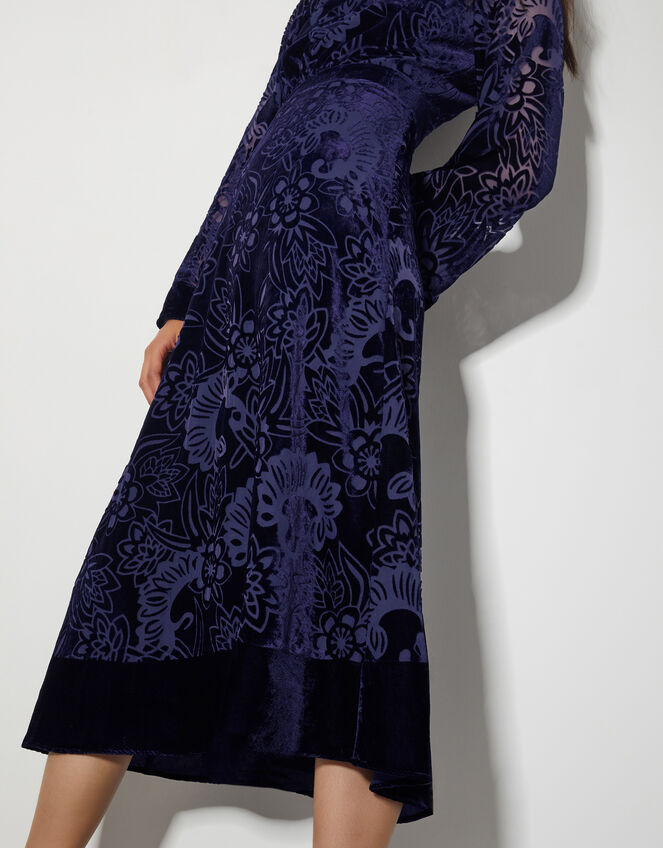 Eva Floral Velvet Midi Dress, Blue (NAVY), large