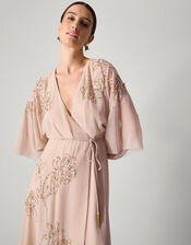 Skyla Floral Embellished Maxi Wrap Dress, Nude (NUDE), large