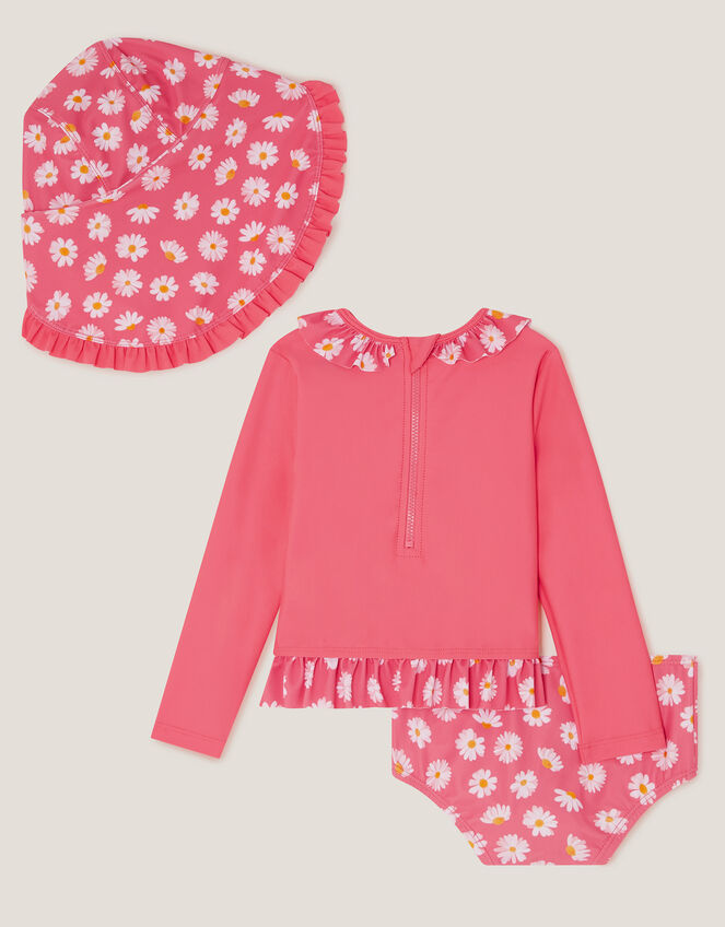 Baby UPF 50+ Daisy Swim Set & Hat, Orange (CORAL), large