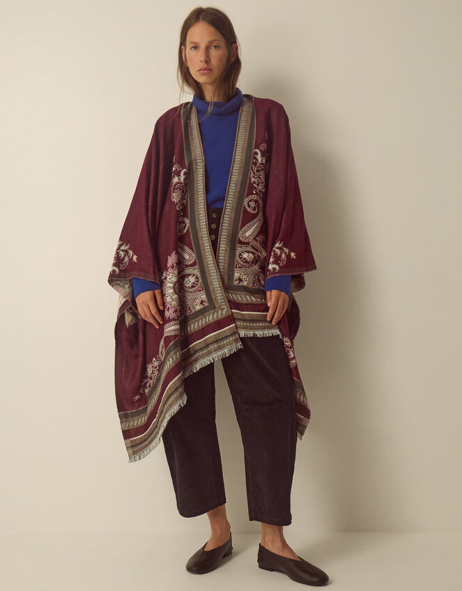 Crissy Jacquard Poncho, Red (BERRY), large