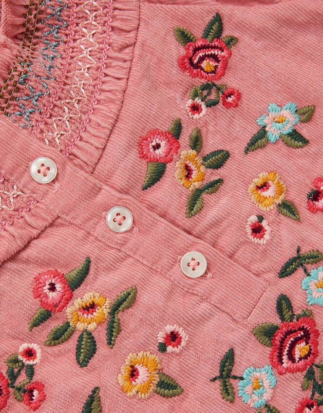 Floral Embroidered Corduroy Dress, Pink (PINK), large