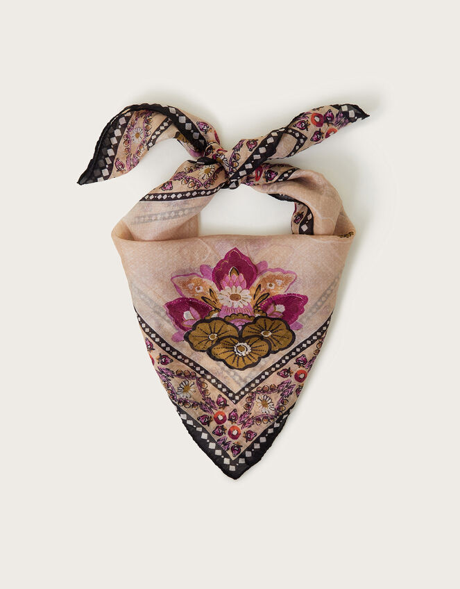 Sara Medallion Print Silk Scarf, , large