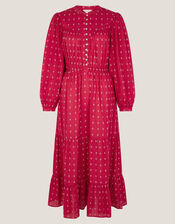 Poppy Long Sleeve Tiered Midi Dress, Red (RED), large