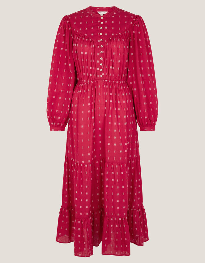 Poppy Long Sleeve Tiered Midi Dress, Red (RED), large