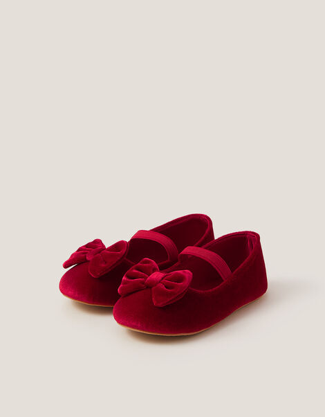 Baby Bow Velvet Walker Shoes, Red (RED), large