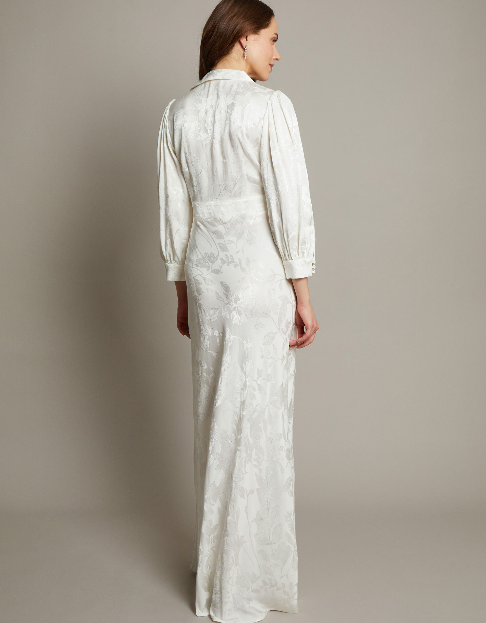 Grace Long Sleeve Satin Bridal Shirt Dress Ivory
