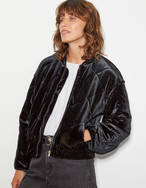 Violet Velvet Bomber Jacket, Blue (PETROL), large