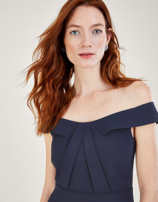 Beatrice Crepe Bardot Maxi Dress, Blue (NAVY), large