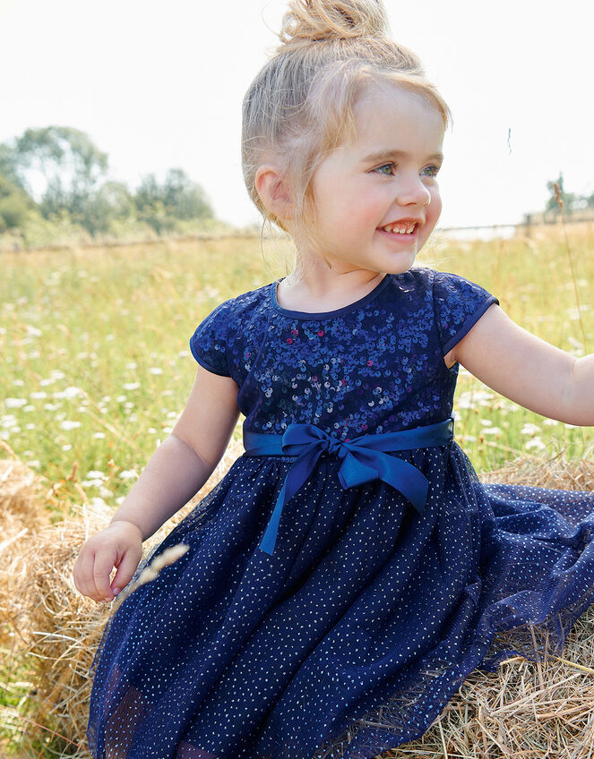 Baby Paige Sequin Dress Blue | Baby Girl Dresses | Monsoon Global.
