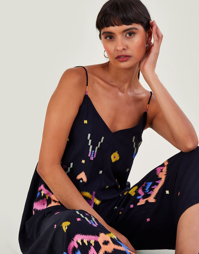 Giovanni Embroidered Jumpsuit, Black (BLACK), large